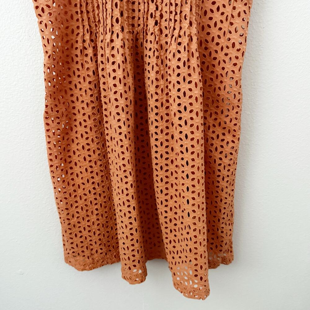 MADEWELL | Eyelet Ruffle-Sleeve Pintuck Mini Dress Orange Mulled Cider | Medium - Picture 4 of 9